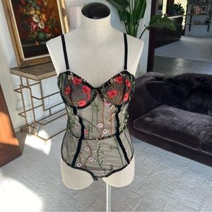 Sexy Bodysuit Embroidered Flower Mesh Size Large